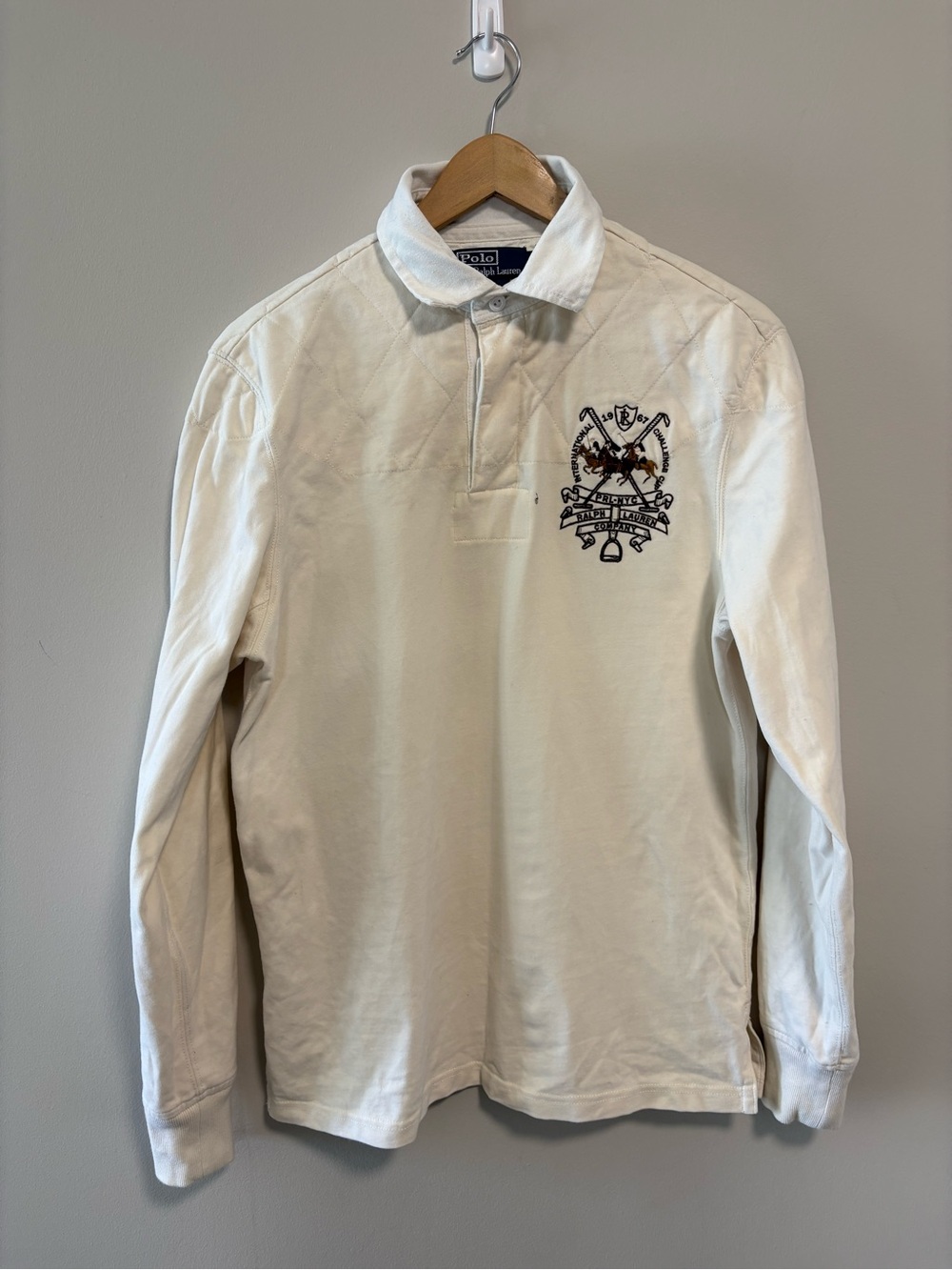 Vintage Polo Ralph Lauren 1967 Equestrian Quilted Rugby Pullover Custom Fit S